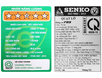 QUẠT LỠ SENKO LỒNG ĐEN CÁNH 7 LÁ F23 (LTS1636)