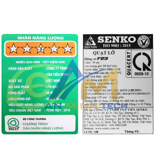 QUẠT LỠ SENKO LỒNG ĐEN CÁNH 7 LÁ F23 (LTS1636)
